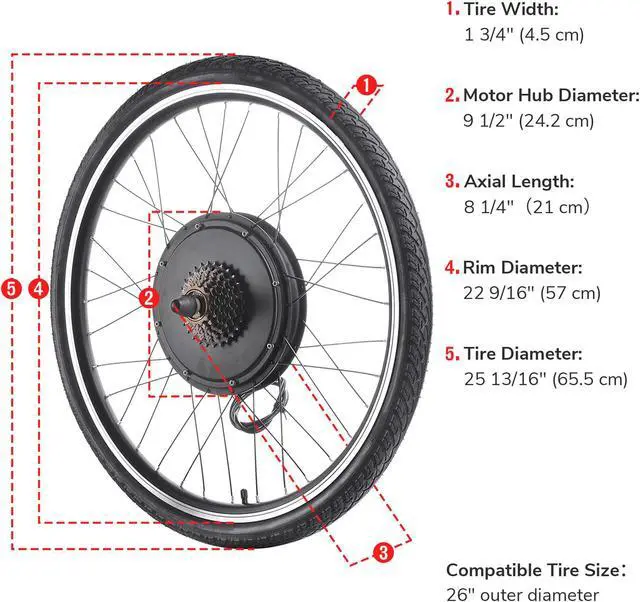 Alt view image 4 of 7 - Yescom Electric Bicycle Motor Kit 26" Rear Wheel 48V 1000W E-Bike Conversion Kit Cycling Hub Conversion Dual Mode Controller