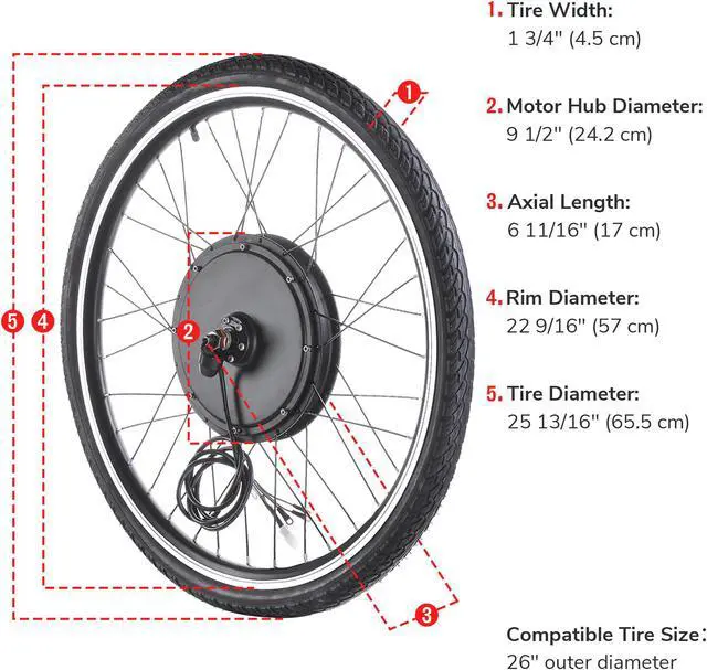 Alt view image 4 of 7 - Yescom Electric Bicycle Motor Kit 48V 1000W 26"  Front Wheel E-Bike Conversion Kit w/ Dual Mode Controller