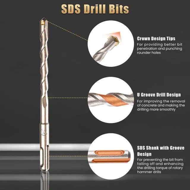 Alt view image 2 of 7 - 17pcs SDS Plus Rotary Hammer Drill Bits Chisel Concrete Masonry Hole Tool Set