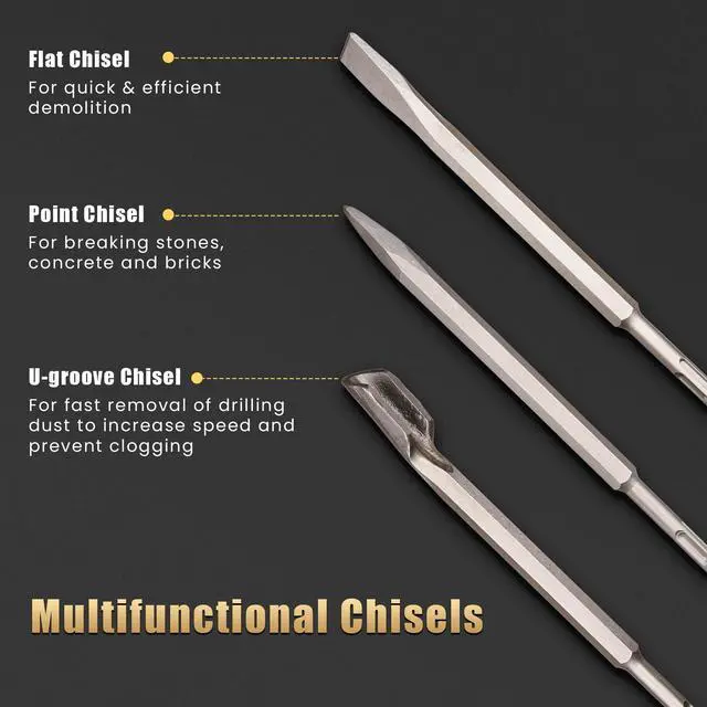 Alt view image 4 of 7 - 17pcs SDS Plus Rotary Hammer Drill Bits Chisel Concrete Masonry Hole Tool Set