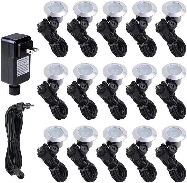 Main image of 15pcs LED Deck Light Garden Stair Yard Landscape Cool White Lamp W/ Transformer