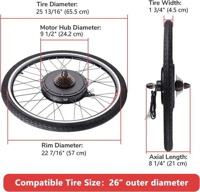 Alt view image 4 of 7 - Yescom Electric Bicycle Motor Kit 26" Rear Wheel 48V 1500W E-bike Conversion Kit