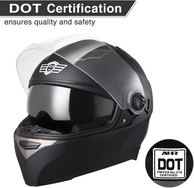 Alt view image 2 of 7 - AHR RUN-F1 DOT Motorcycle Full Face Helmet Dual Visors ABS Sheel Street Bike Touring Racing Sports