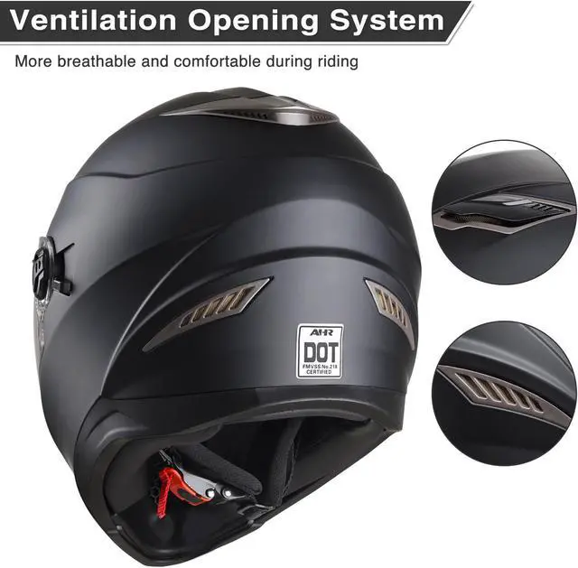 Alt view image 6 of 7 - AHR RUN-F1 DOT Motorcycle Full Face Helmet Dual Visors ABS Sheel Street Bike Touring Racing Sports