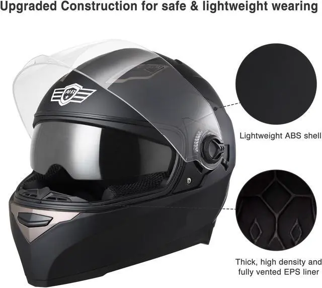 Alt view image 5 of 7 - AHR RUN-F1 DOT Motorcycle Full Face Helmet Dual Visors ABS Sheel Street Bike Touring Racing Sports
