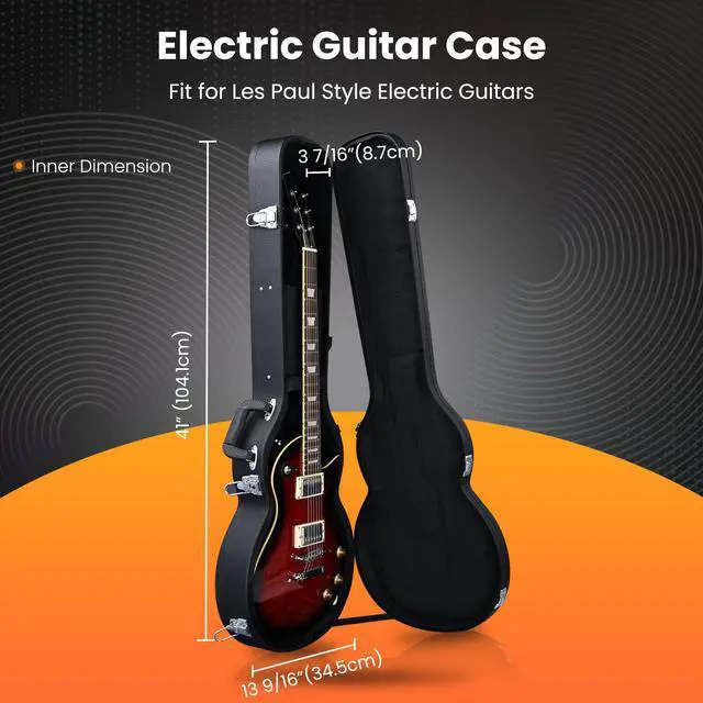 Alt view image 7 of 12 - Electric Guitar Hard Case for LP Les Paul Style Electric Guitar Wooden Hard Shell Lockable Black
