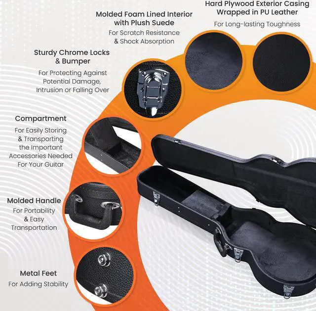 Alt view image 8 of 12 - Electric Guitar Hard Case for LP Les Paul Style Electric Guitar Wooden Hard Shell Lockable Black