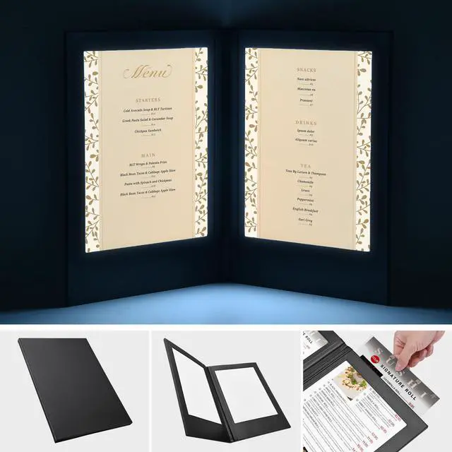 Main image of WeChef LED Back Lit Light Menu Holder Cover Folding Double Panel Fits 8"x10.5" Paper for Hotel Club