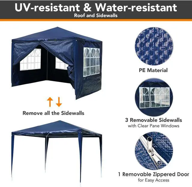 Alt view image 3 of 7 - 10'x10' Wedding Party Tent Canopy Heavy Duty Gazebo Pavilion Events w/ 4 Removable Side Walls