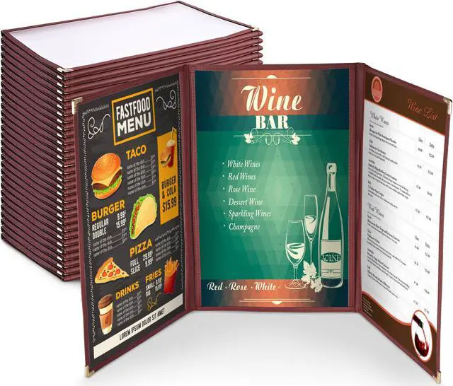 Main image of 30pcs Menu Cover 8.5x14 Triple Fold 6 view double stitch Restaurant Cafe
