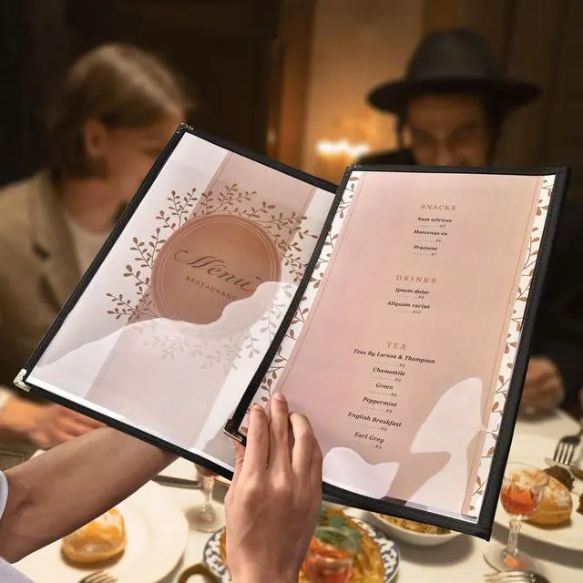 Alt view image 3 of 7 - 30 Menu Cover 8.5X14 6 View Triple Fold Double Stitch Trim Cafe Restaurant Black