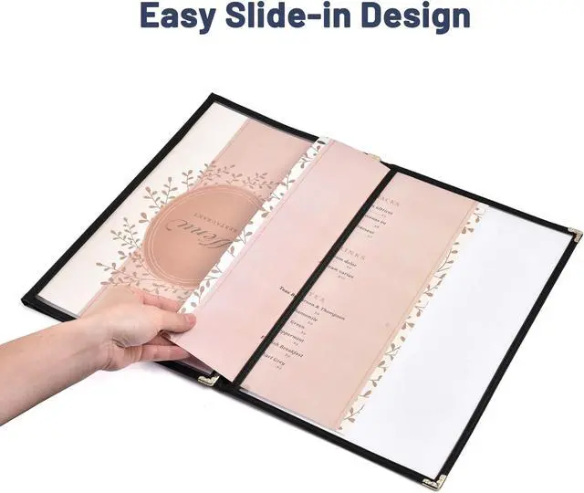 Alt view image 5 of 7 - 30 Menu Cover 8.5X14 6 View Triple Fold Double Stitch Trim Cafe Restaurant Black