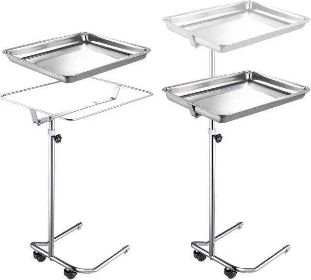 Alt view image 4 of 7 - Mobile Mayo Stainless Steel Tray Stand Trolley Medical Salon Equipment Tattoo