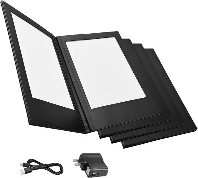 Alt view image 2 of 7 - WeChef 4 Pack LED Backlit Menu Cover Leatherette Wine List Check Bill Holder Displayer 2-Panel Fits 8"x14" Paper