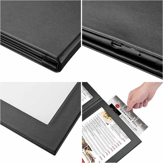 Alt view image 7 of 7 - WeChef 4 Pack LED Backlit Menu Cover Leatherette Wine List Check Bill Holder Displayer 2-Panel Fits 8"x14" Paper
