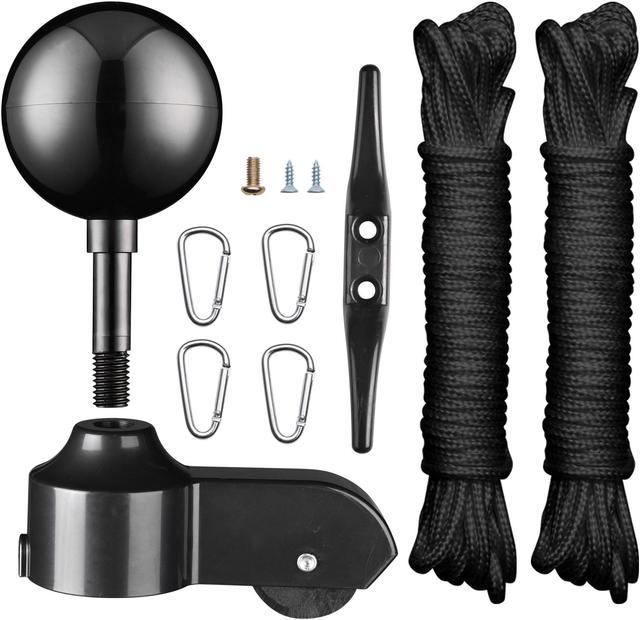Flag Pole Parts Repair Kit Black Ball Cleat Clip Truck Pulley Rope