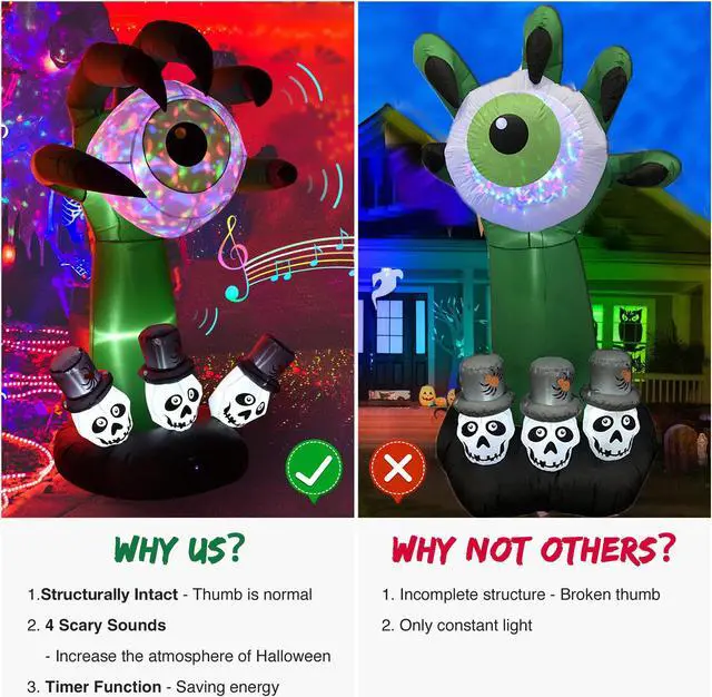 Alt view image 2 of 7 - Yescom 6FT Halloween Inflatables Outdoor Decoration,Blowup Yard Monster Hand Eyeball LED Lights 2025