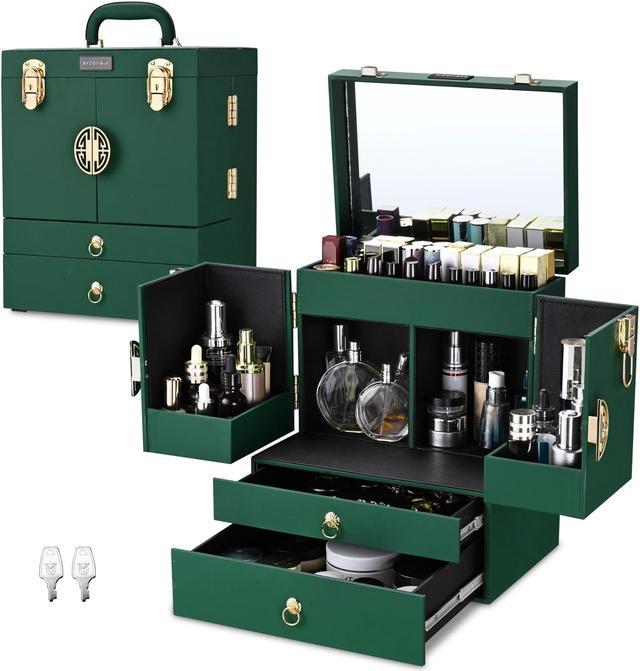 Byootique Makeup Train Case Storage Box Cosmetic Organizer w/ 2 Drawer  Jewelry 