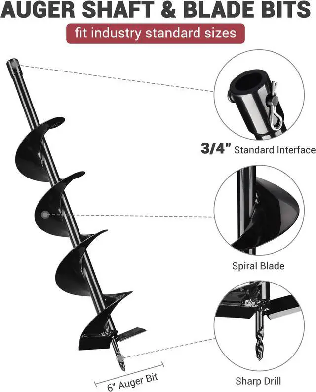 Alt view image 6 of 7 - 1500W Electric Post Hole Digger Earth Auger Drill Plant Soil Powerhead 6" Bit