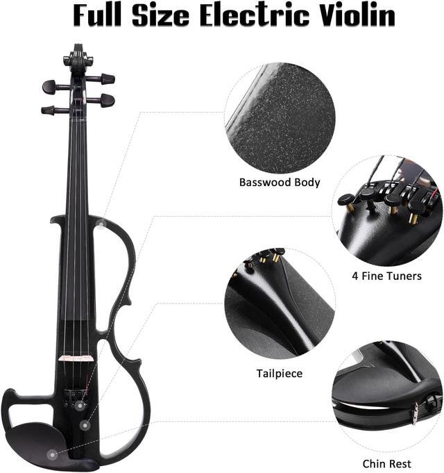 Alt view image 2 of 7 - 4/4 Electric Violin Full Size Wood Silent Fiddle Fittings Headphone Black