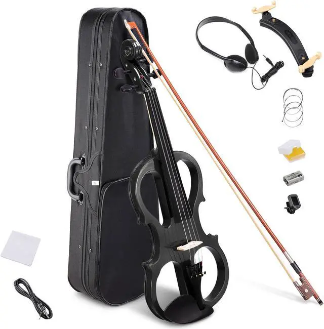 Main image of 4/4 Electric Violin Full Size Wood Silent Fiddle Bow Headphone Case Black