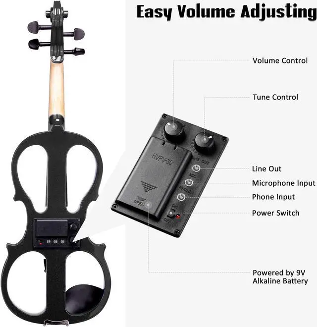 Alt view image 3 of 7 - 4/4 Electric Violin Full Size Wood Silent Fiddle Bow Headphone Case Black