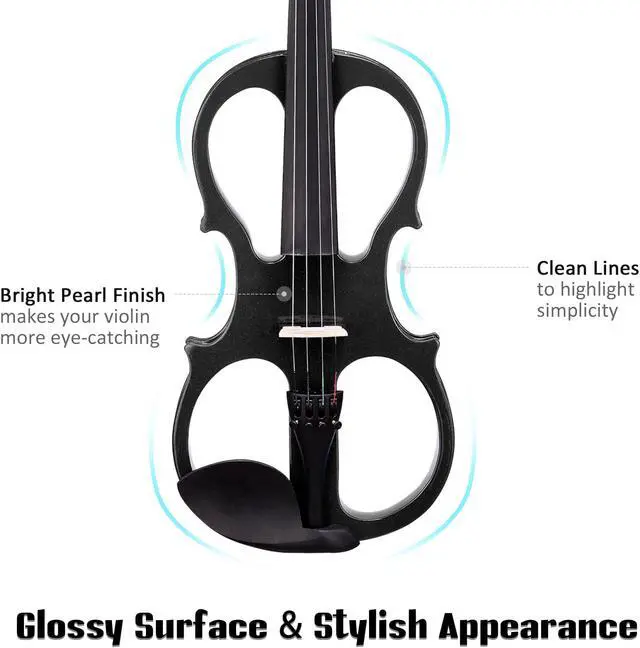 Alt view image 4 of 7 - 4/4 Electric Violin Full Size Wood Silent Fiddle Bow Headphone Case Black
