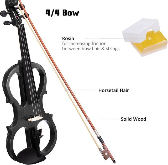 Alt view image 5 of 7 - 4/4 Electric Violin Full Size Wood Silent Fiddle Bow Headphone Case Black
