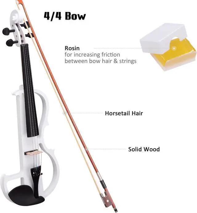 Alt view image 5 of 7 - 4/4 Electric Violin Full Size Wood Silent Fiddle Fittings Headphone White
