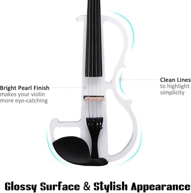Alt view image 4 of 7 - 4/4 Electric Violin Full Size Wood Silent Fiddle Fittings Headphone White