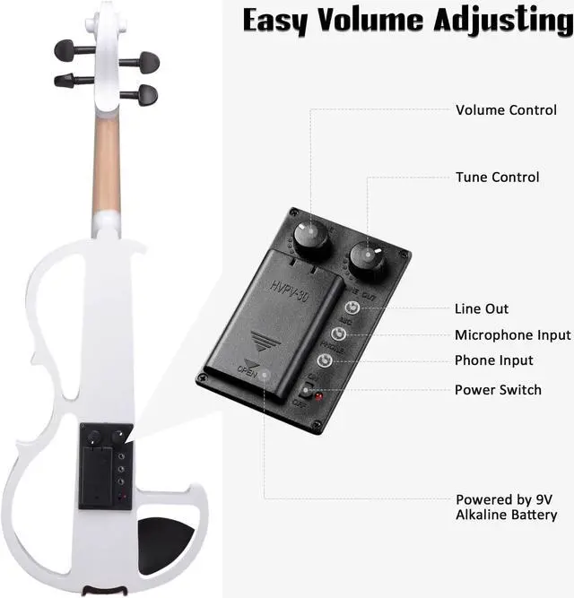 Alt view image 3 of 7 - 4/4 Electric Violin Full Size Wood Silent Fiddle Fittings Headphone White