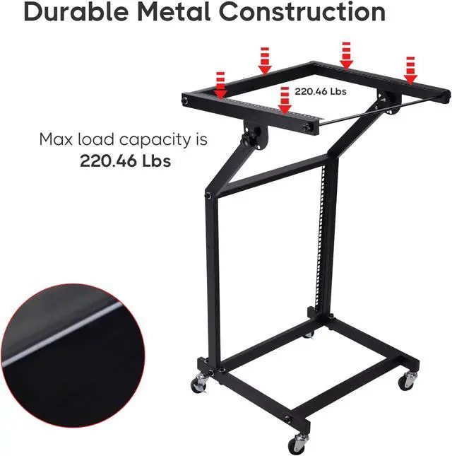 Alt view image 5 of 7 - 12U 19" Rack Mount Mixer Stand Studio Cart Stage Amp Adjustable Music Party Show