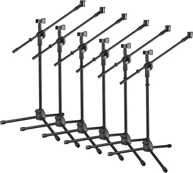 Main image of Microphone Stand Tripod w/ Dual Mic Clip Adjustable Rotating Boom Arm 6 Packs