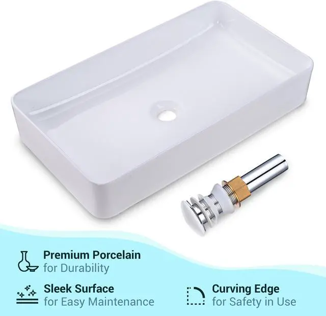 Alt view image 2 of 7 - Aquaterior 23"x13" Rectangle Bathroom Vessel Sink w/Pop Up Drain Above Counter Ceramic Bathroom Sink Hotel Lavatory
