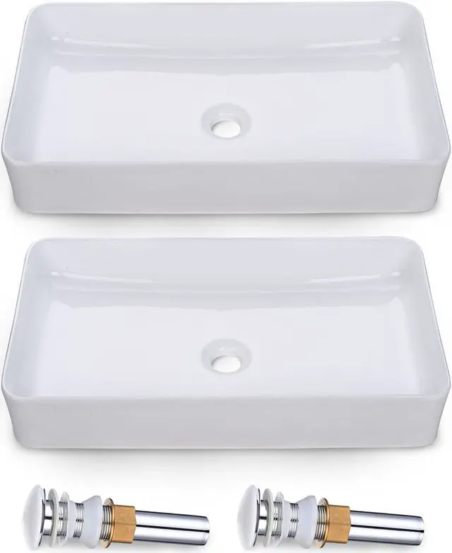 Main image of Aquaterior 2 Pack Rectangle Bathroom Vessel Sink w/Pop Up Drain 23" x 13" Above Counter Ceramic Bathroom Sink