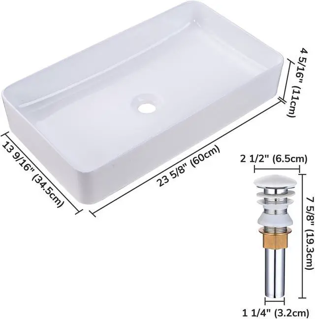 Alt view image 7 of 7 - Aquaterior 2 Pack Rectangle Bathroom Vessel Sink w/Pop Up Drain 23" x 13" Above Counter Ceramic Bathroom Sink