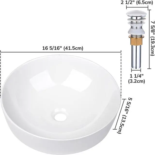 Alt view image 7 of 7 - Aquaterior 2 Pack Round Bathroom Vessel Sink with Pop up Drain 16"x5" Above Counter Ceramic Vessel Sink For Hotel