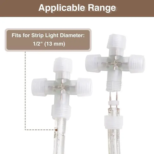Alt view image 6 of 7 - DELight? 10pcs 1/2" X Type PVC Splice Connectors 2 Wire Accessories for LED Rope Light