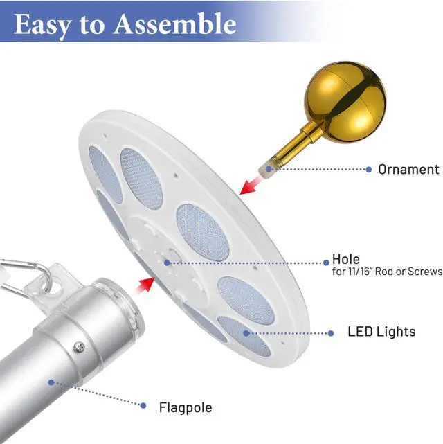 Alt view image 6 of 7 - 25 Ft Telescopic Aluminum Flag Pole Kit with 136 LED Solar Light US Flag Outdoor