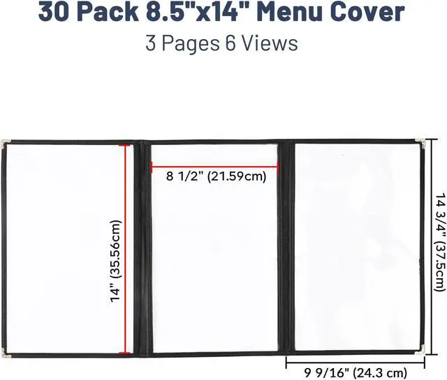 Alt view image 4 of 7 - 30 Menu Cover 8.5X14 6 View Triple Fold Double Stitch Trim Cafe Restaurant Black
