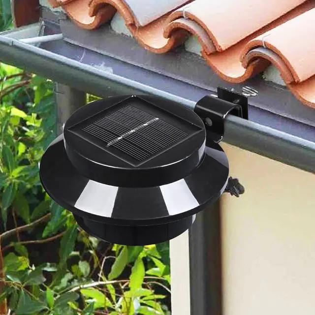 Alt view image 2 of 7 - Yescom Solar Gutter Light Outdoor Waterproof 3 LED Deck Fence Lights with Bracket Wall Garden Stair Step Yard Black 4Pcs