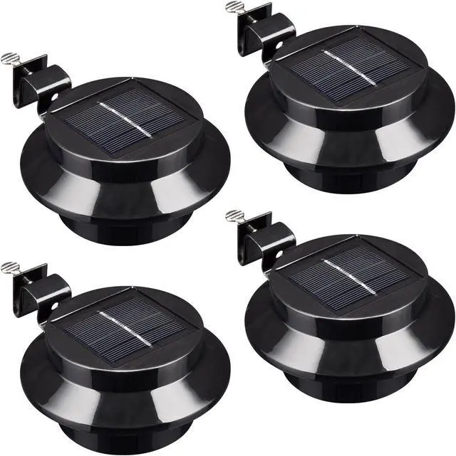 Main image of Yescom Solar Gutter Light Outdoor Waterproof 3 LED Deck Fence Lights with Bracket Wall Garden Stair Step Yard Black 4Pcs