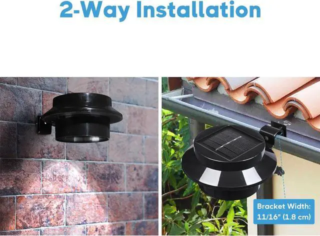 Alt view image 6 of 7 - Yescom Solar Gutter Light Outdoor Waterproof 3 LED Deck Fence Lights with Bracket Wall Garden Stair Step Yard Black 4Pcs