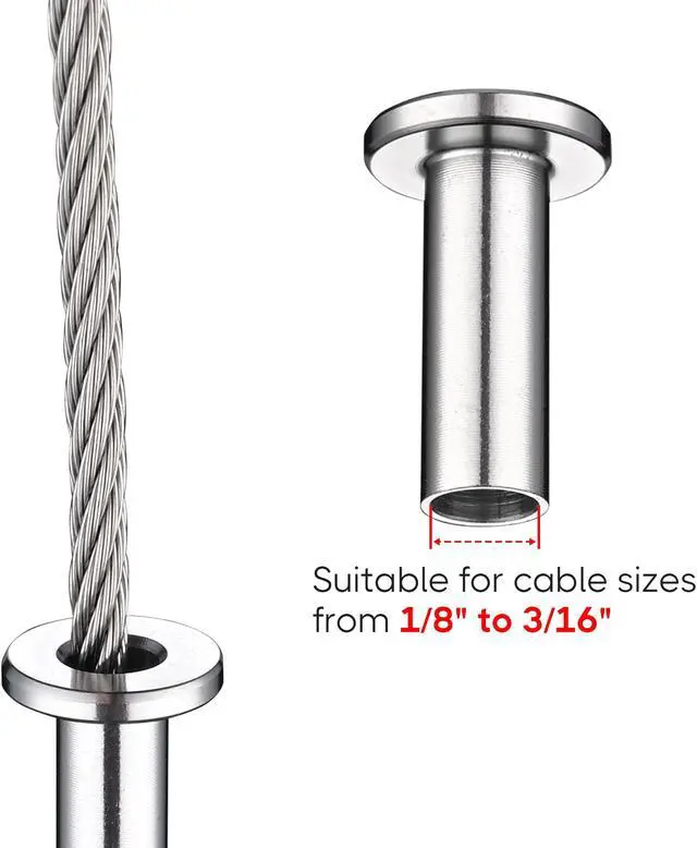 Alt view image 3 of 7 - 316 Stainless Steel Protector Sleeves Hardware Grommet Cable Railing Kit 50 Pack