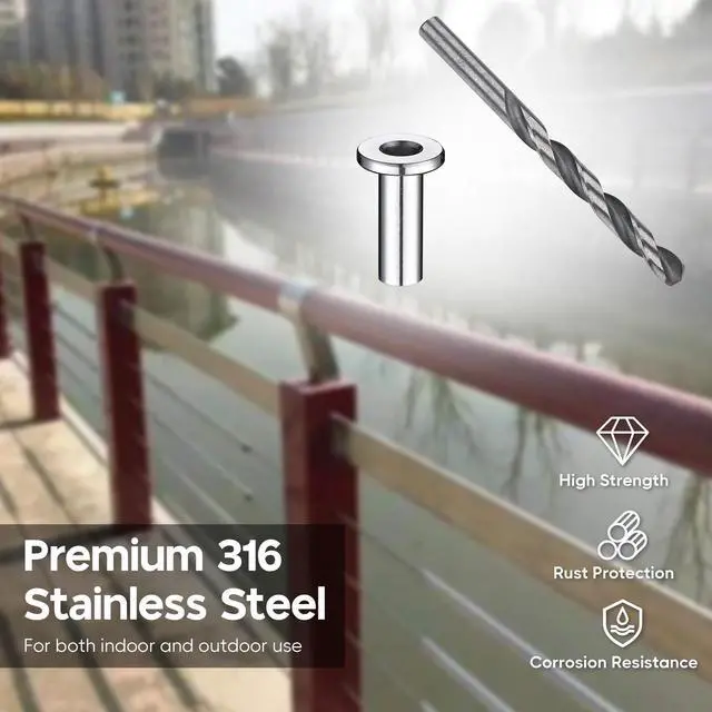 Alt view image 4 of 7 - 316 Stainless Steel Protector Sleeves Hardware Grommet Cable Railing Kit 50 Pack