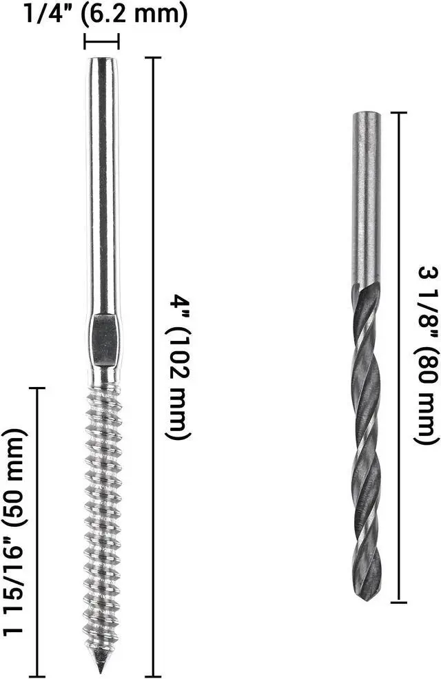 Alt view image 2 of 7 - Stainless Steel Left Right Handed Thread Swage Lag Screws Cable Railing 40 Pack