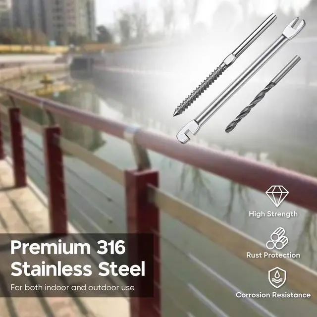 Alt view image 3 of 7 - Stainless Steel Left Right Handed Thread Swage Lag Screws Cable Railing 40 Pack