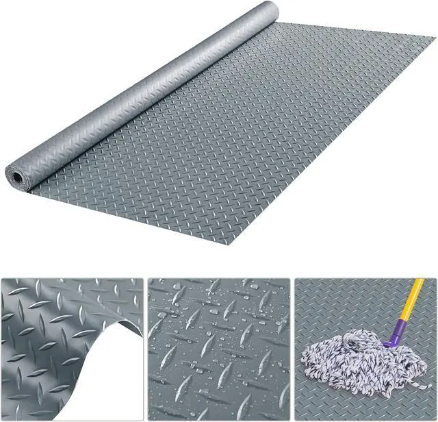 Alt view image 2 of 7 - Yescom Garage Floor Mat Roll Diamond Car Parking Protect Trailer Gray PVC 9x4 Ft DIY Cover for Under Car Motorcycle Woskshop 2 Pack