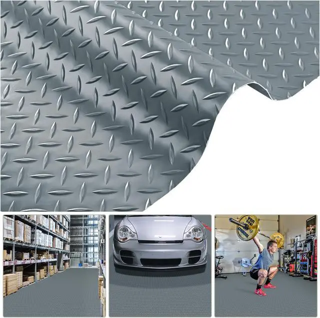 Alt view image 3 of 7 - Yescom Garage Floor Mat Roll Diamond Car Parking Protect Trailer Gray PVC 9x4 Ft DIY Cover for Under Car Motorcycle Woskshop 2 Pack