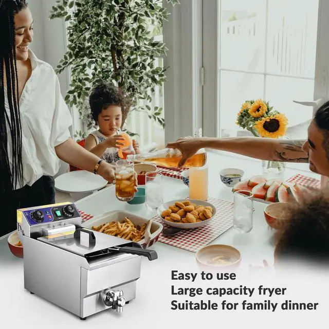 Alt view image 5 of 7 - Commercial Restaurant Electric 11.7L Deep Fryer w/ Timer and Drain Stainless Steel